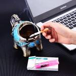 Stand Elephant Decorative Windproof Ashtray with Lid for Cigarettes Metal Portable Cigar Ashtray Odor Eliminator Indoor outdoor Hand Carved Fancy Gift ornament for Men Women (Light Blue)