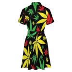 Dresses for Women Marijuana-Leaves Classic Lace-up Shirt Dress L