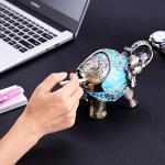 Stand Elephant Decorative Windproof Ashtray with Lid for Cigarettes Metal Portable Cigar Ashtray Odor Eliminator Indoor outdoor Hand Carved Fancy Gift ornament for Men Women (Light Blue)