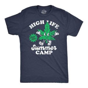 Mens High Life Summer Camp Funny T Shirts Sarcastic 420 Graphic Tee for Men Funny T Shirts 420 Apparel for Men Cool Camping Short Sleeve Novelty Tees for Navy - L
