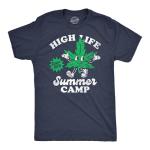 Mens High Life Summer Camp Funny T Shirts Sarcastic 420 Graphic Tee for Men Funny T Shirts 420 Apparel for Men Cool Camping Short Sleeve Novelty Tees for Navy - L
