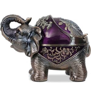 Gusnilo Elephant Ashtray with Lid - Windproof Metal Ashtray for Outdoor & Indoor Use, Practical Vintage Decoration - Purple