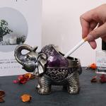 Gusnilo Elephant Ashtray with Lid - Windproof Metal Ashtray for Outdoor & Indoor Use, Practical Vintage Decoration - Purple