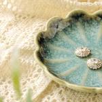 Lotus Ring Holder Dish Small Indoor Ash Tray, Ceramic Dessert Plate Trinket Jewelry Holder Organizing Necklace Earrings for Parents Friends Sister, Deep Green. All Jewelries Are NOT Included.