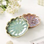 Lotus Ring Holder Dish Small Indoor Ash Tray, Ceramic Dessert Plate Trinket Jewelry Holder Organizing Necklace Earrings for Parents Friends Sister, Deep Green. All Jewelries Are NOT Included.