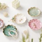 Lotus Ring Holder Dish Small Indoor Ash Tray, Ceramic Dessert Plate Trinket Jewelry Holder Organizing Necklace Earrings for Parents Friends Sister, Deep Green. All Jewelries Are NOT Included.