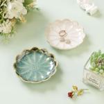 Lotus Ring Holder Dish Small Indoor Ash Tray, Ceramic Dessert Plate Trinket Jewelry Holder Organizing Necklace Earrings for Parents Friends Sister, Deep Green. All Jewelries Are NOT Included.
