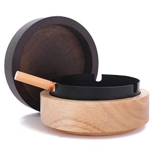 Portable Cool Ashtrays for Cigarettes Ash Tray with Lid FriyGardcn Wooden Ashtray with Cute Decorative Windproof Ash Tray for Home,Patio,Office,Outdoors,Indoor,Parties