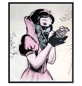 Banksy Poster - 8x10 Funny Gangster Snow White Hand Grenade - Urban Graffiti Wall Art Decor, Room Decoration for Bedroom, Dorm, Living Room - Gift for Teens, Street Art Fans, Men Women