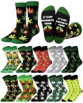 Skicuff 10 Pairs Weed Socks for Men Women Marijuana Socks Green Pot 420 Gifts Cannabis Accessories for Christmas 420 Holiday