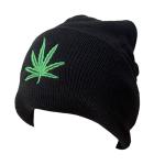 Pack of 2X Marijuana Weeds Leaf Embroidery Fleece Lined Knit Beanies One Size Black Green Hats