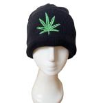 Pack of 2X Marijuana Weeds Leaf Embroidery Fleece Lined Knit Beanies One Size Black Green Hats