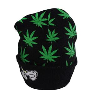 UTOWO Weed Marijuana Acrylic Beanie Hats Marijuana Weed Cuff Beanie-Hat for Women Men Rolling-Up Skully Cap Green