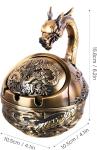Stylitzy Vintage Ashtray with Lid for Cigarettes,Metal Windproof Smokeless Odorless Ash Tray Holder for Indoor Outdoor Decorative Hand-Carved Fancy Gift Ornament for Home Office (Bronze Dragon)