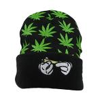UTOWO Weed Marijuana Acrylic Beanie Hats Marijuana Weed Cuff Beanie-Hat for Women Men Rolling-Up Skully Cap Green