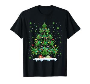 Cannabis Christmas Tree Xmas Funny Smoking Weed Marijuana T-Shirt