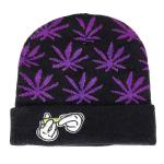 Marijuana Weed Acrylic-Hat Knit Beanie - Leaf Pot Cuffed Knit Winter Weed Beanie Hat Mens Women Purple