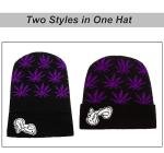 Marijuana Weed Acrylic-Hat Knit Beanie - Leaf Pot Cuffed Knit Winter Weed Beanie Hat Mens Women Purple