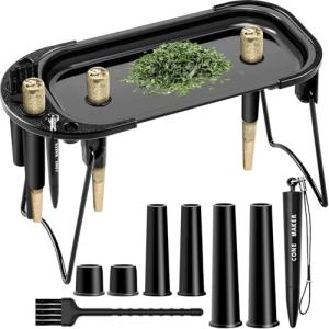SafeDelux Metal Rolling Tray with Cone Loader, Foldable Rolling Machine & Tray Set for King Size & 1¼ Pre Rolled Cones, Smoking Accessories, Home, Travel, Parties & Gifts Ideas