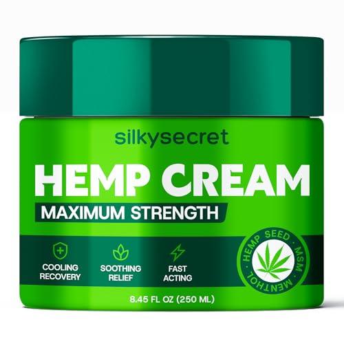 SilkySecret Hemp Cream (8.45 Fl Oz), Soothing Body Cream with Hemp, Menthol & Botanicals, Refreshing Comfort for Neck, Back, Shoulders, Muscle, Knees & Feet, Fast-Absorbing & Non-Greasy