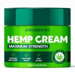 SilkySecret Hemp Cream (8.45 Fl Oz), Soothing Body Cream with Hemp, Menthol & Botanicals, Refreshing Comfort for Neck, Back, Shoulders, Muscle, Knees & Feet, Fast-Absorbing & Non-Greasy