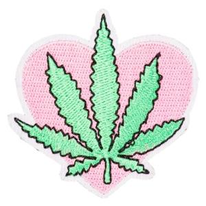 Herxion Weed & Heart Iron On Patches for Girls, 420 Leaf Pink & Green Embroidered Applique, Cannabis Marijuana Pot Iron On Patches for Clothes, Clothing, Jackets, Backpacks, Vest, Jeans, Hats & Caps.