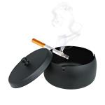 Andiker Large Metal Ashtrays with Lid, Non-Slip Windproof Ashtray for Cigarette, Tabletop Ash Trays Black for Home Office and Indoor