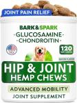 BARK&SPARK Advanced Hemp Chews for Dog Joint Pain Relief - Glucosamine Chondroitin Hemp Treats Hip Joint Health - Joint Supplement Large Breed & Small - Treats Joints Old Senior Dog (120Ct/Bacon)