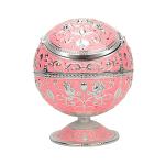 LAUYOO Windproof Ashtray with Lid for Cigarettes Metal Portable Cigar Ashtray Odor Eliminator for Indoor outdoor Hand Stamped Rose Pattern with Sparkle Fancy Gift for Men Women-Pink&silver