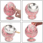 LAUYOO Windproof Ashtray with Lid for Cigarettes Metal Portable Cigar Ashtray Odor Eliminator for Indoor outdoor Hand Stamped Rose Pattern with Sparkle Fancy Gift for Men Women-Pink&silver