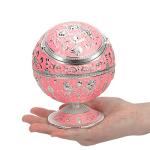 LAUYOO Windproof Ashtray with Lid for Cigarettes Metal Portable Cigar Ashtray Odor Eliminator for Indoor outdoor Hand Stamped Rose Pattern with Sparkle Fancy Gift for Men Women-Pink&silver