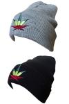 Knit Beanie Hats with Embroidered Marijuana Leaf Design,Pack of 2, One Size (US, Alpha, One Size, Grey& Black, Weed, Weed)