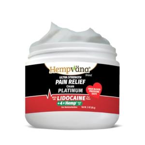 Hempvana Platinum Lidocaine Ultra-Strength Relief Cream, 4X Hemp, Numbs Aggravated Nerves, Long-Lasting Relief for Back, Knees, Shoulders & More. AS-SEEN-ON-TV. Odor-Free, Non-Greasy. Works Fast