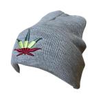 Knit Beanie Hats with Embroidered Marijuana Leaf Design,Pack of 2, One Size (US, Alpha, One Size, Grey& Black, Weed, Weed)