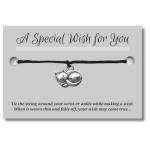 Vilda Jewellery Kitty Cat Black Wish Bracelet, Hemp with Silver Tone Charm on Printed Card, Adjustable Size up to 12 inches, Unisex Friendship Bracelet, Kitten Owner and Pet Lover Gift