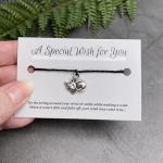 Vilda Jewellery Kitty Cat Black Wish Bracelet, Hemp with Silver Tone Charm on Printed Card, Adjustable Size up to 12 inches, Unisex Friendship Bracelet, Kitten Owner and Pet Lover Gift