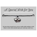 Vilda Jewellery Kitty Cat Black Wish Bracelet, Hemp with Silver Tone Charm on Printed Card, Adjustable Size up to 12 inches, Unisex Friendship Bracelet, Kitten Owner and Pet Lover Gift