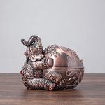 LAUYOO Vintage Decorative Windproof Ashtray with Lid for Cigarettes Metal Portable Cigarette Ashtray Odor Indoor Outdoor Hand Carved Fancy Gift ornament for Men Women (Red Copper Elephant)