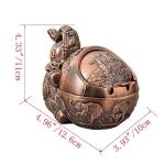 LAUYOO Vintage Decorative Windproof Ashtray with Lid for Cigarettes Metal Portable Cigarette Ashtray Odor Indoor Outdoor Hand Carved Fancy Gift ornament for Men Women (Red Copper Elephant)