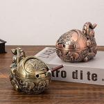 LAUYOO Vintage Decorative Windproof Ashtray with Lid for Cigarettes Metal Portable Cigarette Ashtray Odor Indoor Outdoor Hand Carved Fancy Gift ornament for Men Women (Red Copper Elephant)