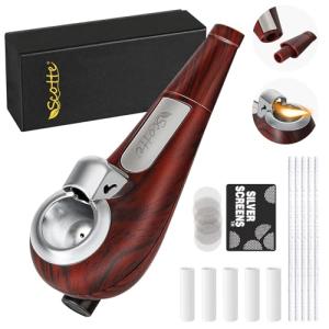 Scotte Portable Pipe, Mini Pipe with Refillable Pipe Lighter function, Include Pipe Filter Pipe Cleaner and Pipe Screen Multiple Pipe Accessories Tools for Smoking, Detachable Pipe Kit with Gift Box