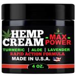 Healthergize Hemp Cream-Natural Premium Quality Hemp Oil-Instant Results-Premium Turemric-Made In USA-Lavender, Aloe, Dry Skin-4 Ounce