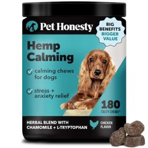 Hemp Calming Chews for Dogs - Dog Anxiety Relief, Dog Calming Treats with Hemp + Valerian Root, Melatonin for Dogs - Helps Aid with Thunder, Fireworks, Chewing & Barking (Chicken 180 ct)