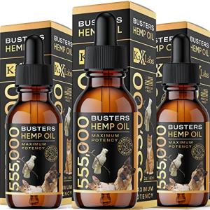 K2xLabs 3Pack 6Month Supply Buster's Organic Hemp Oil for Dogs and Pets 555000 Max Potency Large 60ml Bottle Miracle Formula, Perfectly Balanced Omegas 3, 6, 9 - Joint Support, Calming