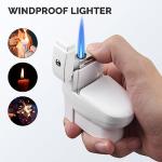 SOMGEM Ashtray for Cigarettes, 3 in 1 Outdoor Ashtrays with Cigar Torch Lighter and Bottle Opener, Cool Portable Ashtray with Lid of Toilet-Shaped for Weed, Fancy Ash Holder Great Gift for Men Women