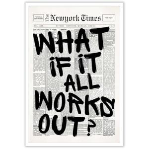 Retro Black And White Newspaper Poster What If It All Works Out Canvas Wall Art Positive Affirming Quote Minimalist Prints Painting For Home Bedroom Dorm Wall Decor 8x12in Unframed