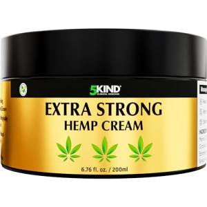 5kind Extra Strong Hemp Cream 6.76 fl oz- Maximum Strength - Natural Soothing Relief Joint Cream - Muscle Rub for Lower Back, Joints, Neck, Knees & Shoulders