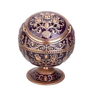 LAUYOO Windproof Ashtray with Lid for Cigarettes Metal Portable Cigar Ashtray Odor Eliminator for Indoor outdoor Hand Stamped Rose Pattern with Sparkle Fancy Gift for Men Women(Dark Purple-Red Copper)