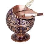 LAUYOO Windproof Ashtray with Lid for Cigarettes Metal Portable Cigar Ashtray Odor Eliminator for Indoor outdoor Hand Stamped Rose Pattern with Sparkle Fancy Gift for Men Women(Dark Purple-Red Copper)