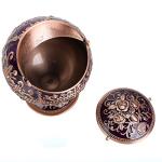 LAUYOO Windproof Ashtray with Lid for Cigarettes Metal Portable Cigar Ashtray Odor Eliminator for Indoor outdoor Hand Stamped Rose Pattern with Sparkle Fancy Gift for Men Women(Dark Purple-Red Copper)